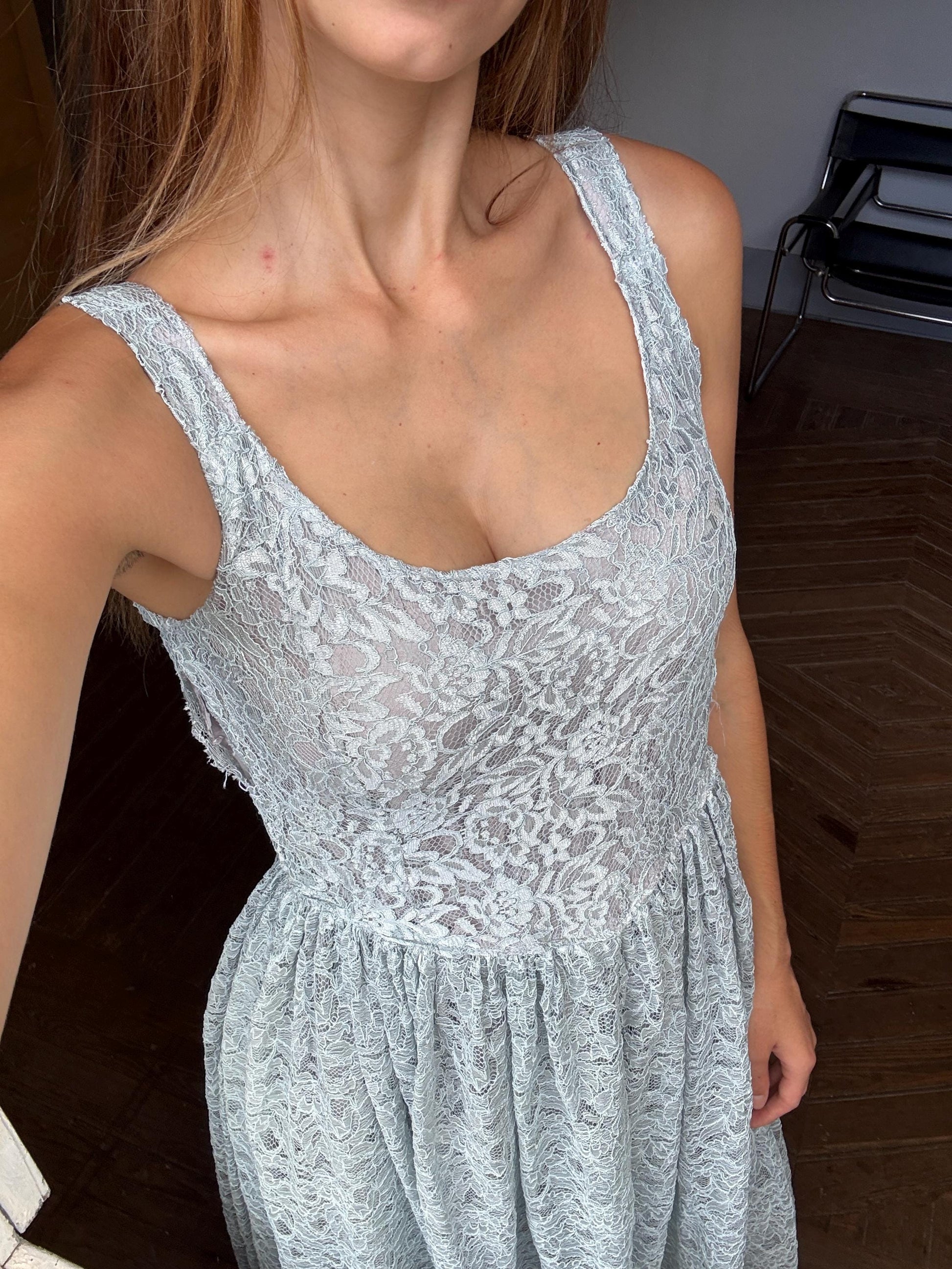 Vintage Handmade pastel blue lace princess dress, Ball gown light blue summer dress, Elegant wedding guest outfit