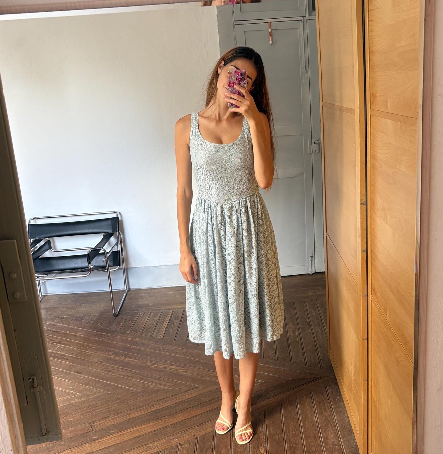 Vintage Handmade pastel blue lace princess dress, Elegant wedding guest outfit
