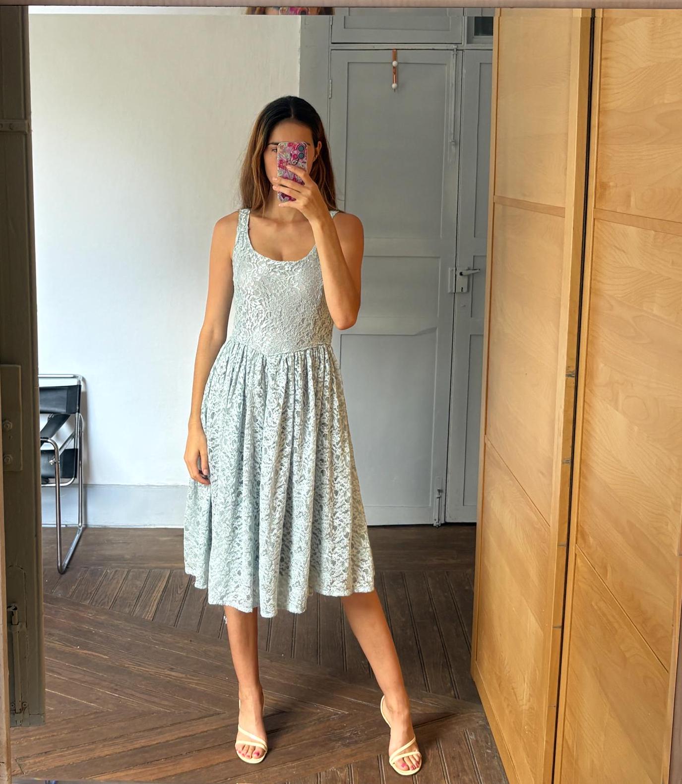 Vintage Handmade pastel blue lace princess dress, Ball gown light blue summer dress, Elegant wedding guest outfit