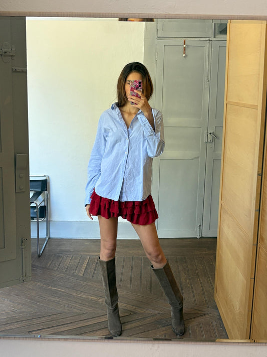 Vintage baby blue Massimo Dutti blouse, Crisp floral print Button-Up shirt, Delicate floral print, Classic Italian Design clothing