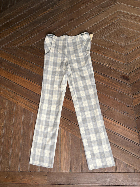 Vintage cotton plaid long MEN'S trousers, Extra tall tartan pants, Elegant formal men pants, Tailored Straight-Leg Trousers for men, size 46