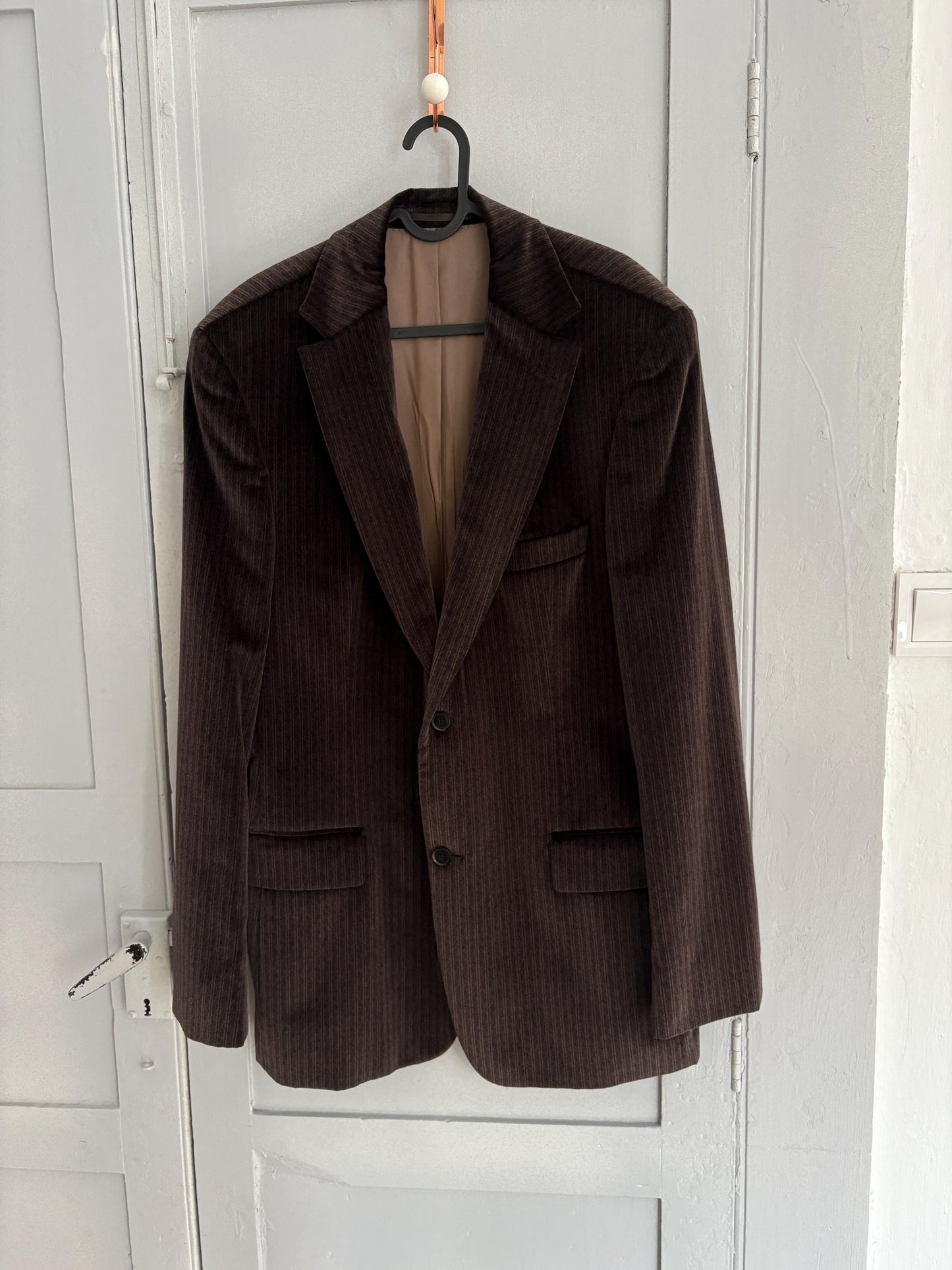BOSS Hugo Boss velour brown Men blazer, Dark academia velvet double breasted americana