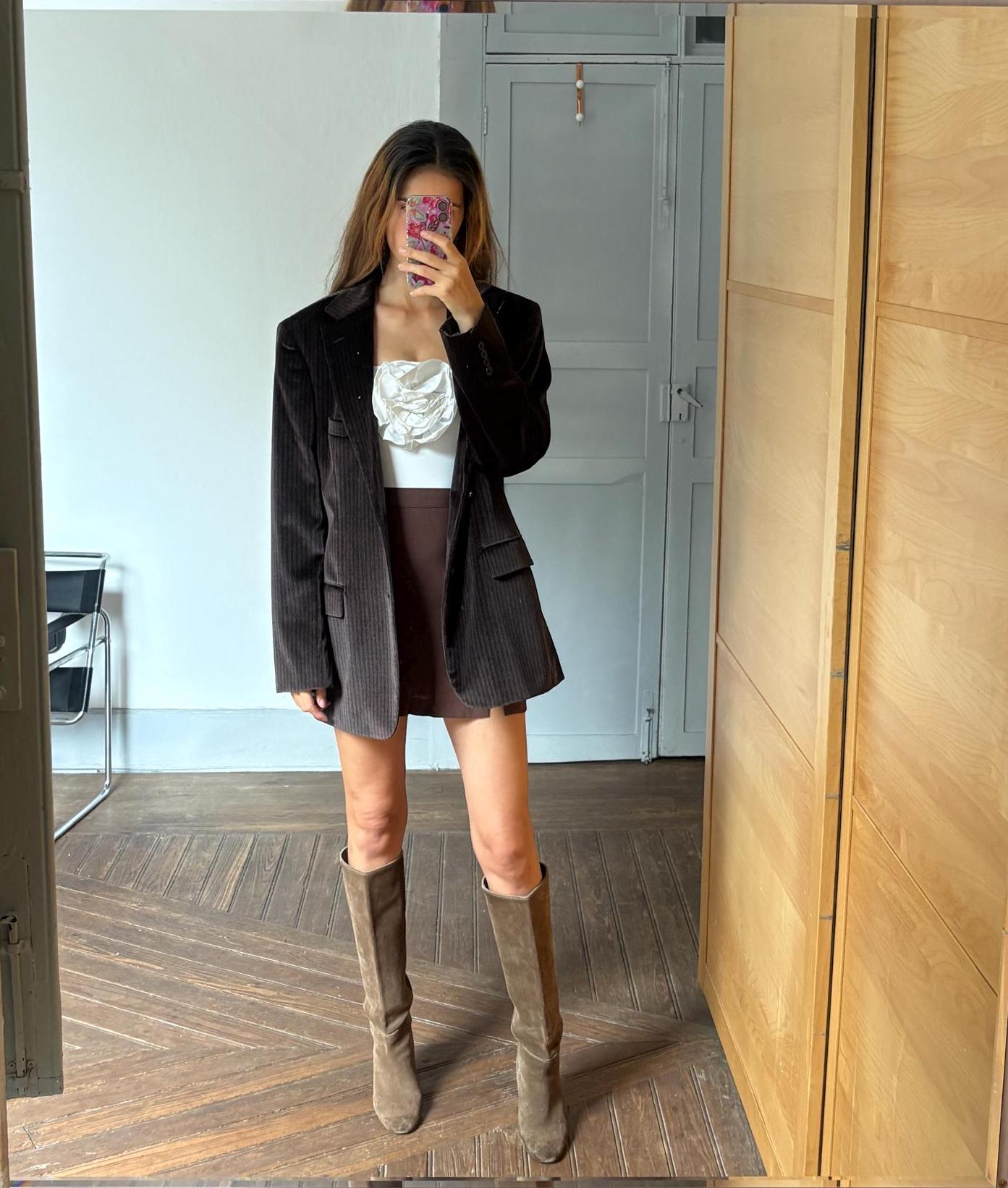 BOSS Hugo Boss velour brown Men blazer, Dark academia velvet double breasted americana