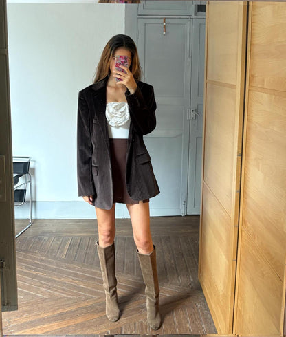 Velvet Brown Double-Breasted Blazer — additional view 5