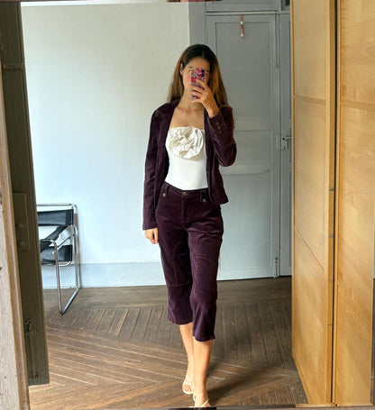 Vintage Velvet Raisin Blazer And Pants Set — fabric close-up