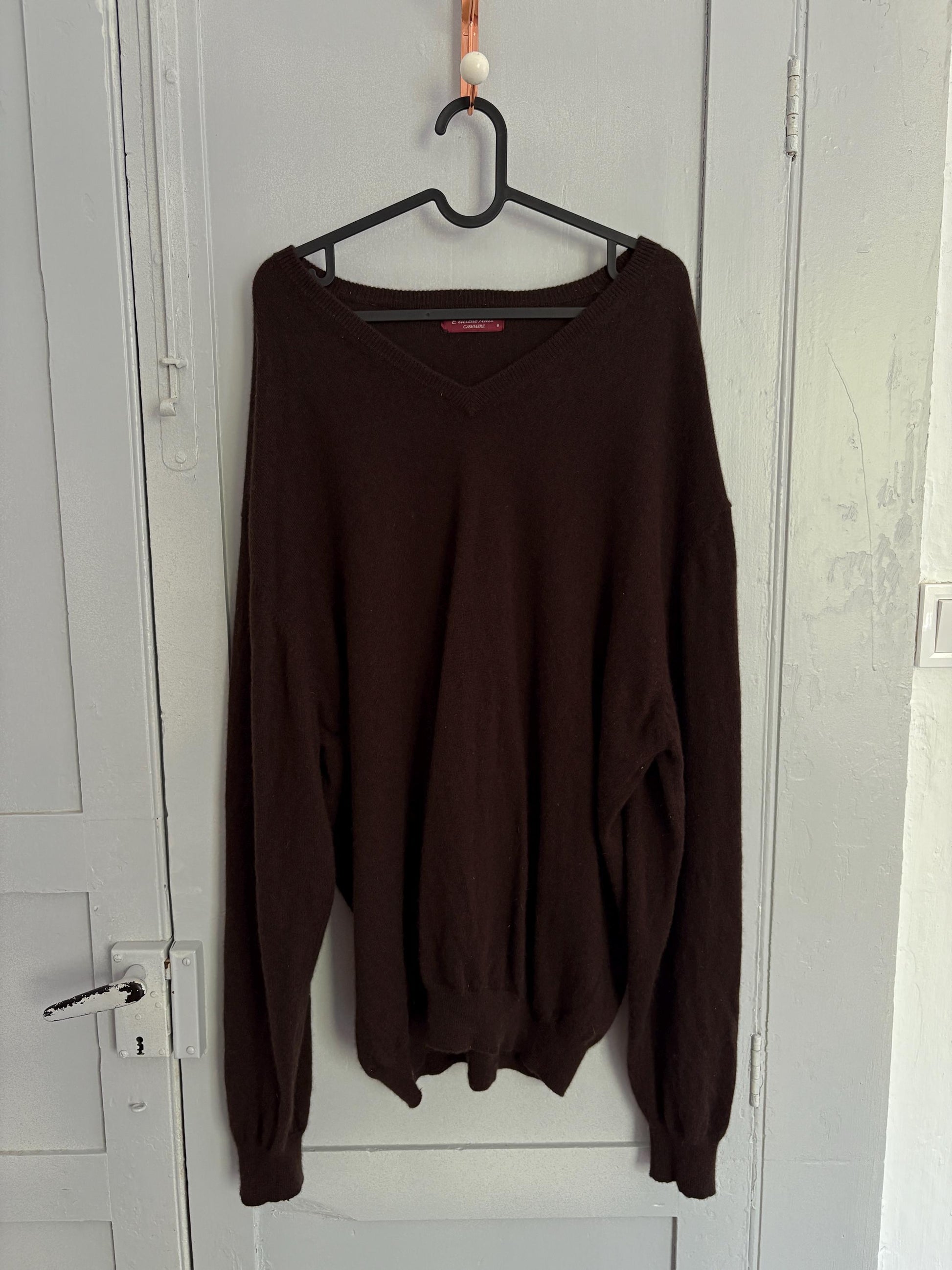 CASHMERE vintage Emidio Tucci pullover, Luxury Designer dark brown Luxe sweater, Long sleeve Christmas Super soft winter knit , XXXXL