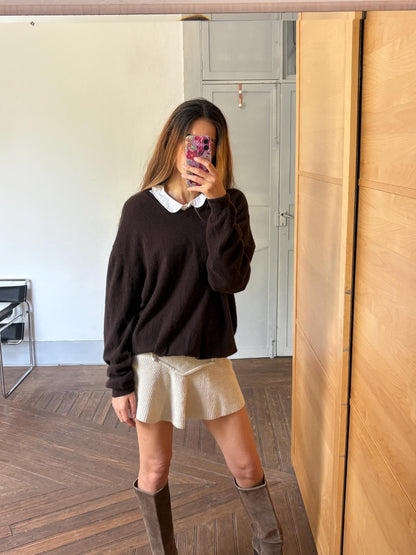 Vintage Cashmere Dark Brown Sweater — fabric close-up
