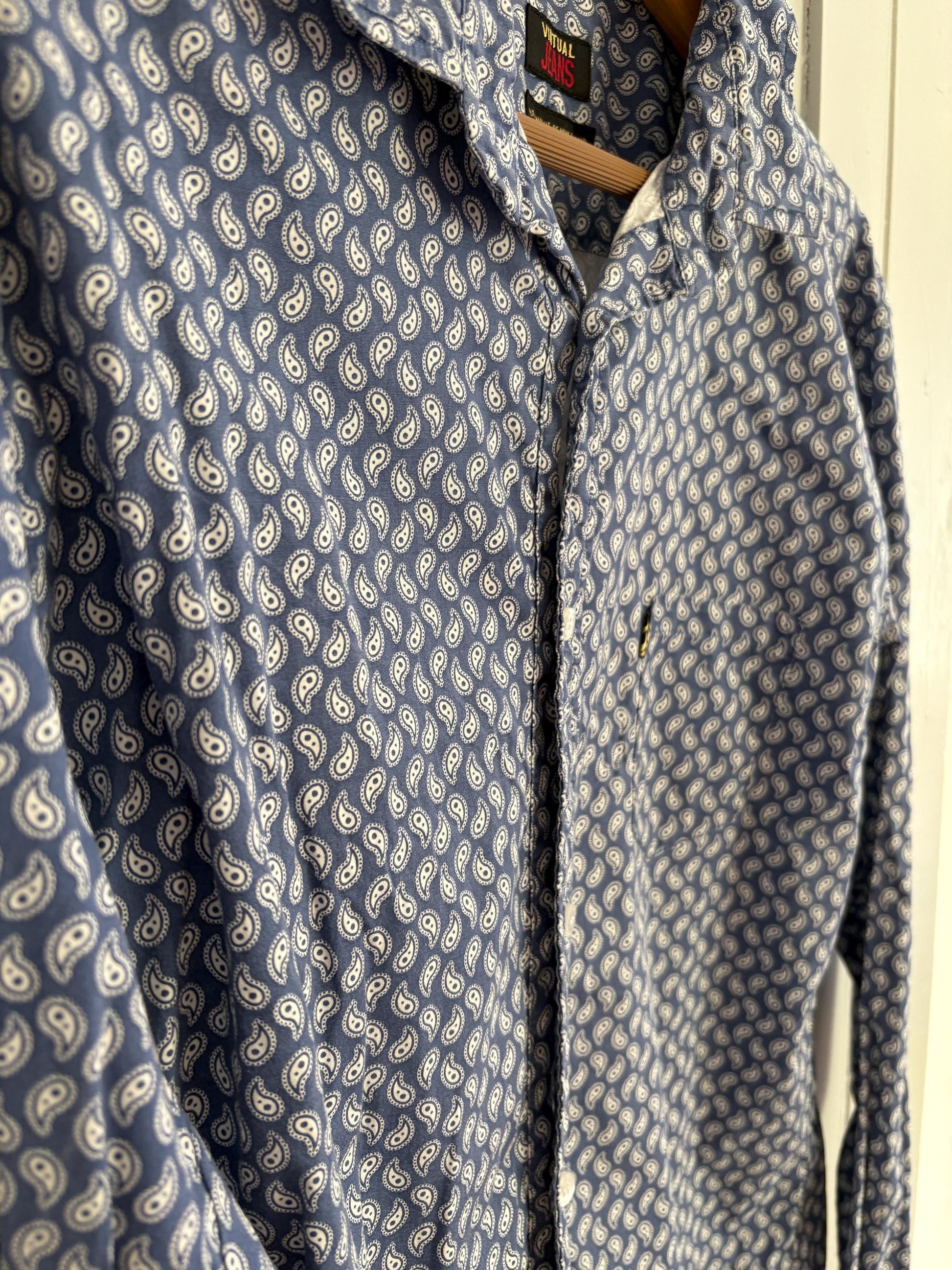 Vintage Paisley print Men's button up shirt, Blue and white Oxford shirt, Elegant playful blouse