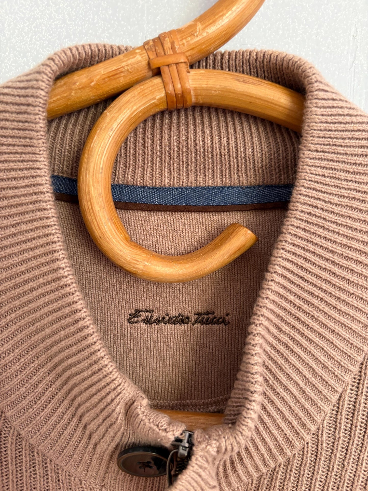 Vintage tan Emidio Tucci Luxe cardigan - Long sleeved cashmere blend light brown vest, Super soft winter knit sweater, Designer Jumper, XL