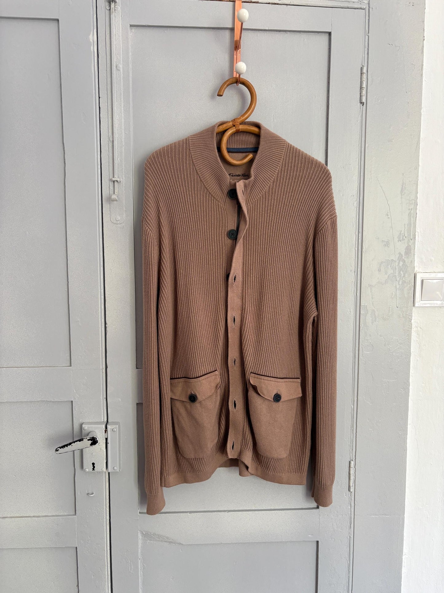 Vintage tan Emidio Tucci Luxe cardigan - Long sleeved cashmere blend light brown vest, Super soft winter knit sweater, Designer Jumper, XL