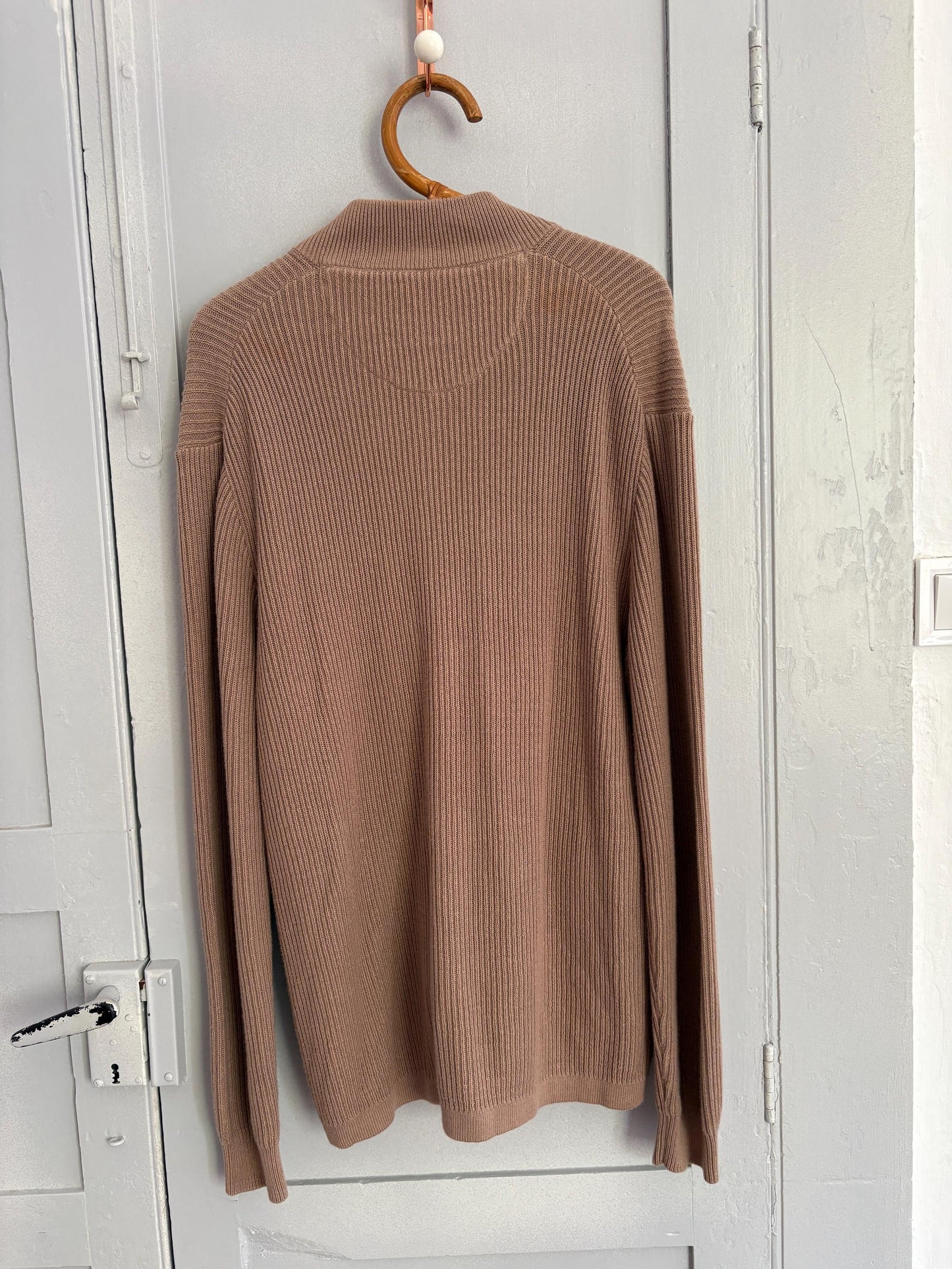 Vintage tan Emidio Tucci Luxe cardigan - Long sleeved cashmere blend light brown vest, Super soft winter knit sweater, Designer Jumper, XL