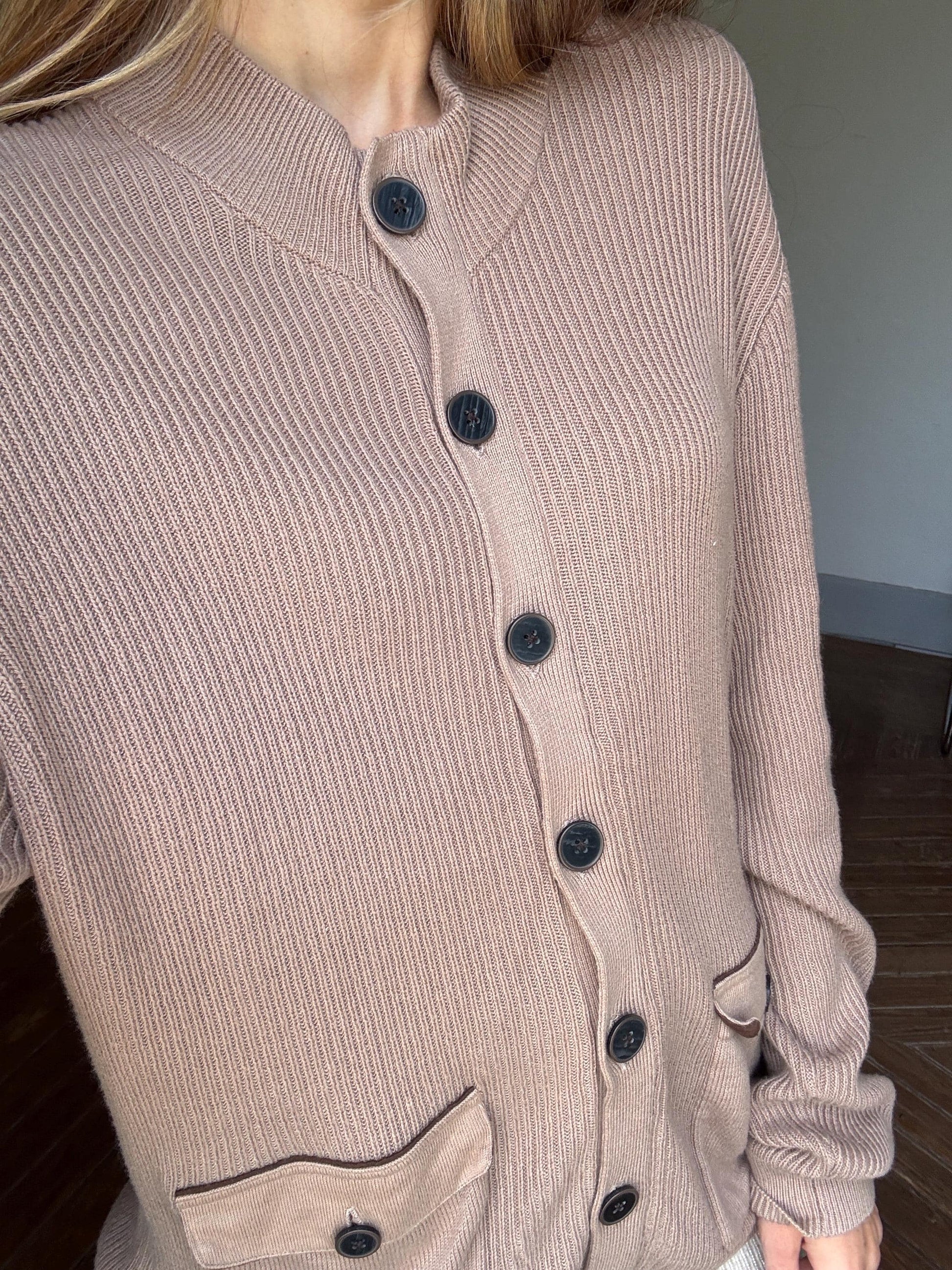 Vintage tan Emidio Tucci Luxe cardigan - Long sleeved cashmere blend light brown vest, Super soft winter knit sweater, Designer Jumper, XL