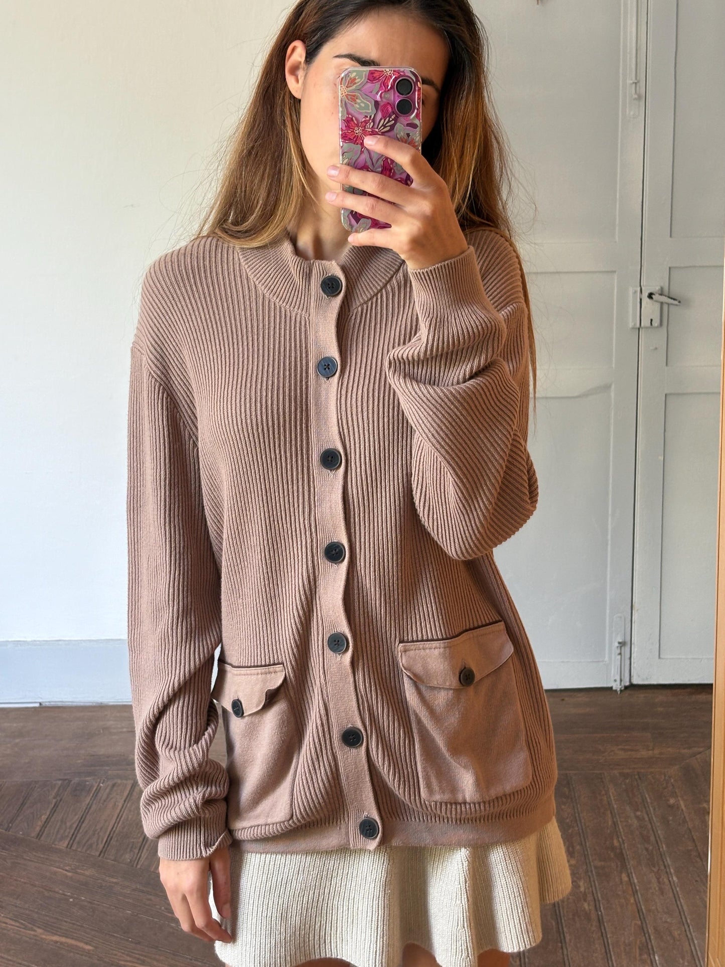 Vintage tan Emidio Tucci Luxe cardigan - Long sleeved cashmere blend light brown vest, Super soft winter knit sweater, Designer Jumper, XL