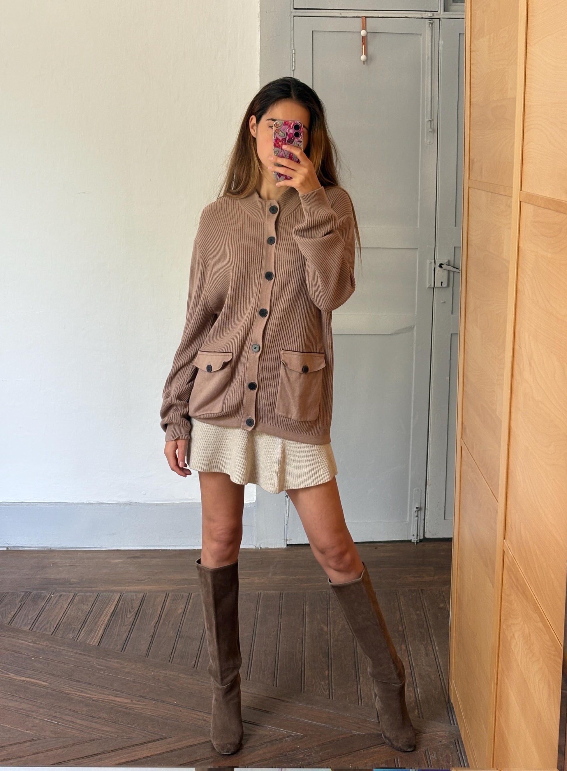 Vintage tan Emidio Tucci Luxe cardigan - Long sleeved cashmere blend light brown vest, Super soft winter knit sweater, Designer Jumper, XL