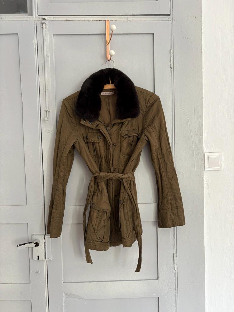 Laurèl moss green parka, Luxury vintage designer wear, Forest outing clothing,