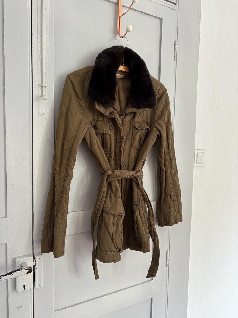 Laurèl moss green parka, Luxury vintage designer wear, Forest outing clothing,