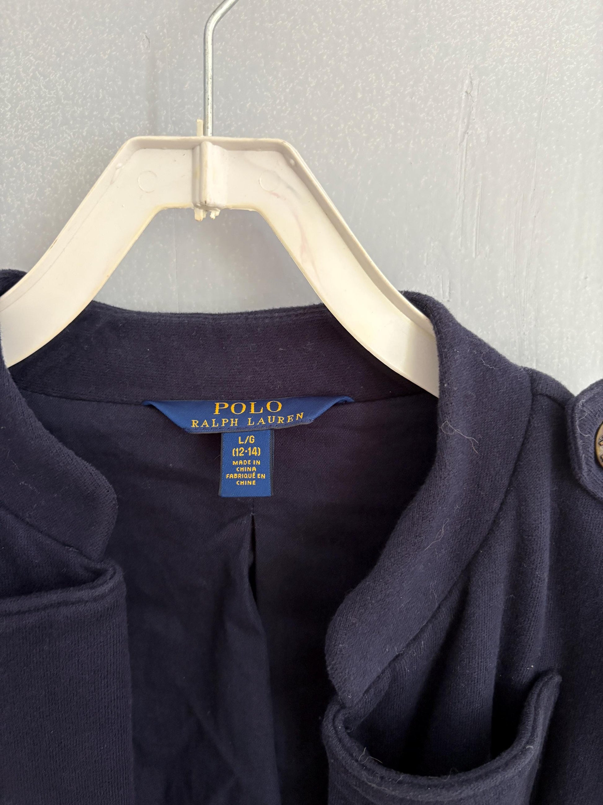 Classic Polo by Ralph Lauren navy blue classic cardigan, Short elegant cotton jacket, Designer clothing, Fall collection, XS - S