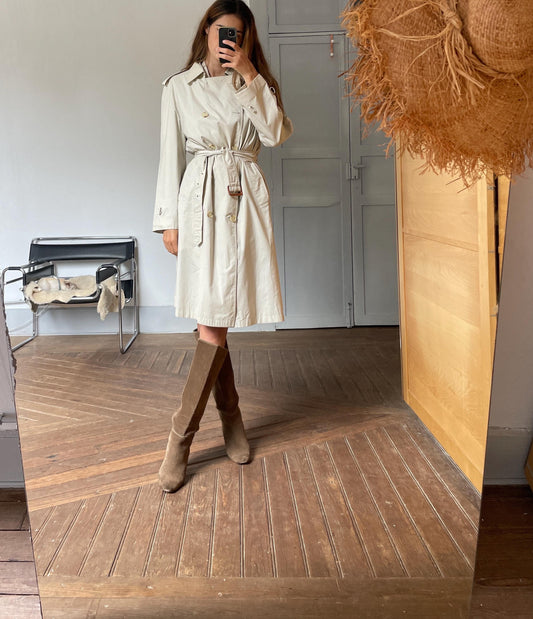 Vintage YVES SAINT LAURENT trench coat, Diffusion Hommes long off white men coat, M