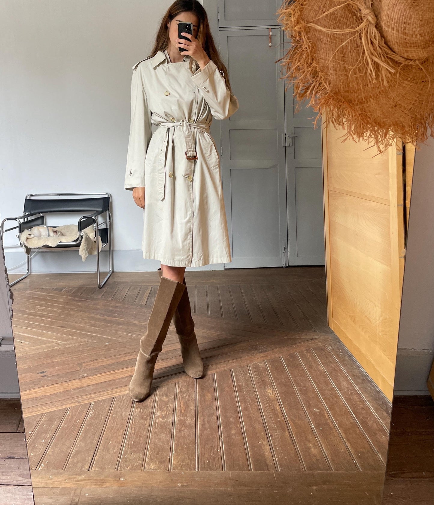 Vintage YVES SAINT LAURENT trench coat, Diffusion Hommes long off white men coat, M