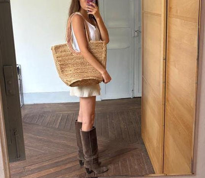 Pink Beige Rattan Woven Beach Bag — additional view 9