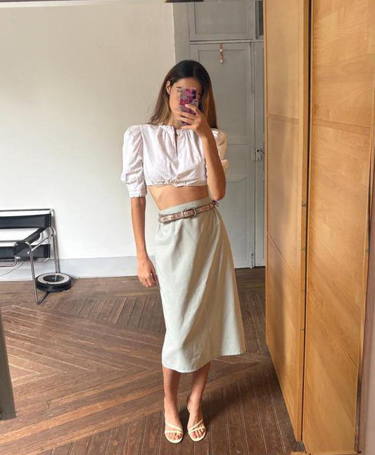 Vintage long High-Rise pencil Skirt with Elegant fit and back Split, Feminine office wear, XL