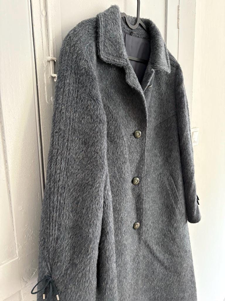 Vintage blue LLama wool coat, Alpaca Women's Long Winter Coat, Merino wool long ciat