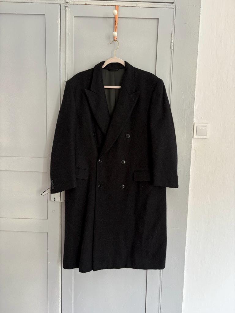 BURBERRY long Dark academia wool overcoat, Oversized winter wool jacket, Charcoal dark grey Elegant boyfriend autumn coat, Grandpa style