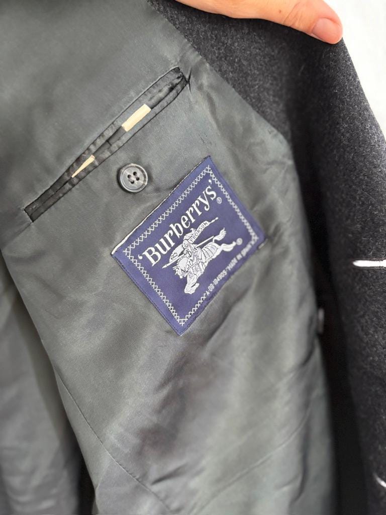 BURBERRY long Dark academia wool overcoat, Oversized winter wool jacket, Charcoal dark grey Elegant boyfriend autumn coat, Grandpa style