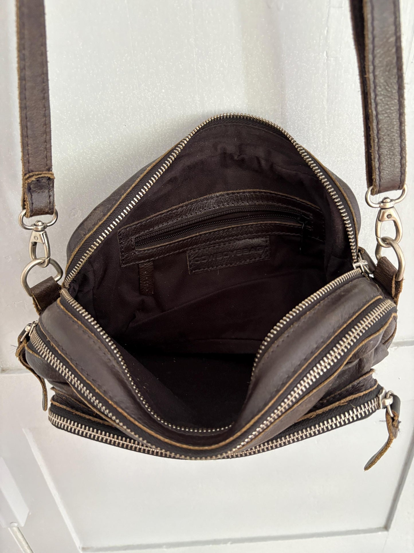 Vintage black crossbody bag, Long adjustable strap shoulder bag, Several compartment purse