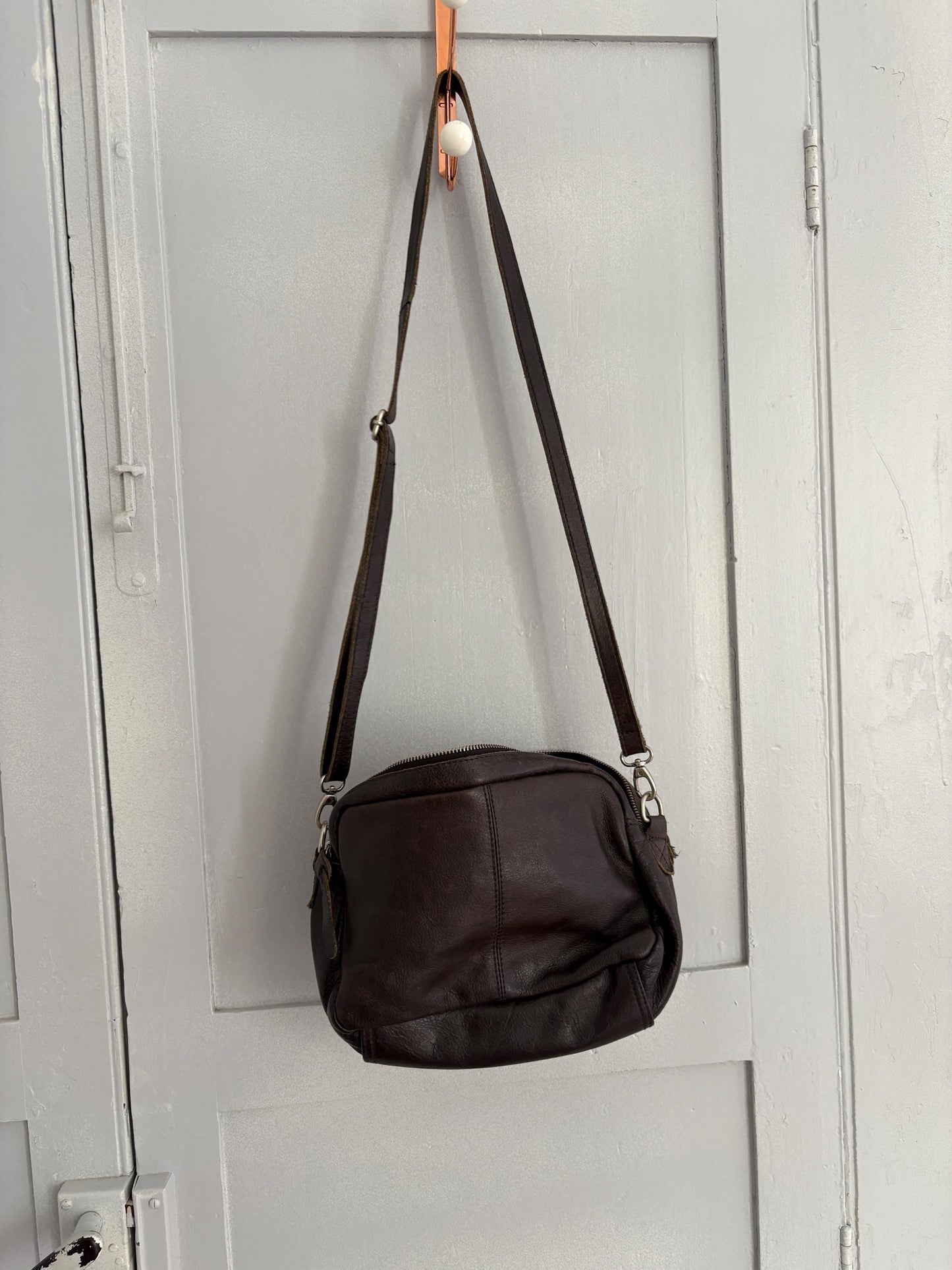 Vintage black crossbody bag, Long adjustable strap shoulder bag, Several compartment purse