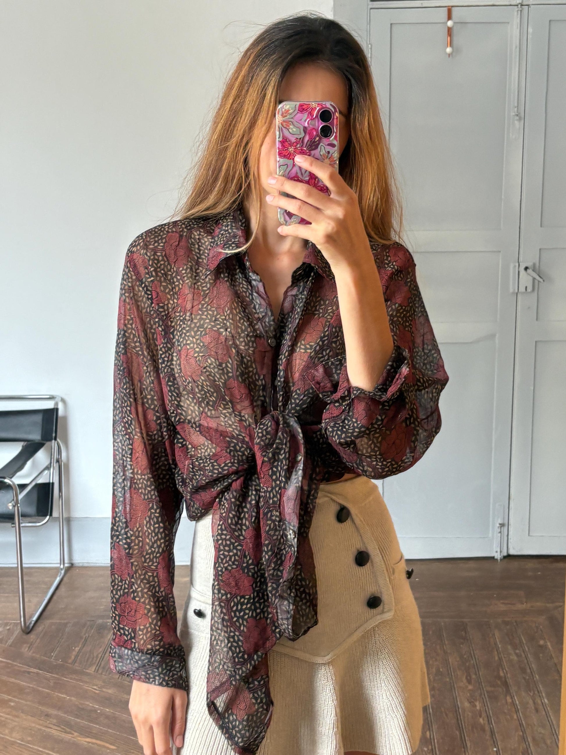 Sheer black floral button down shirt, wrap top, See through feminine beach wear, Dark gothic sheer floral blouse, Lightweight summer shirt