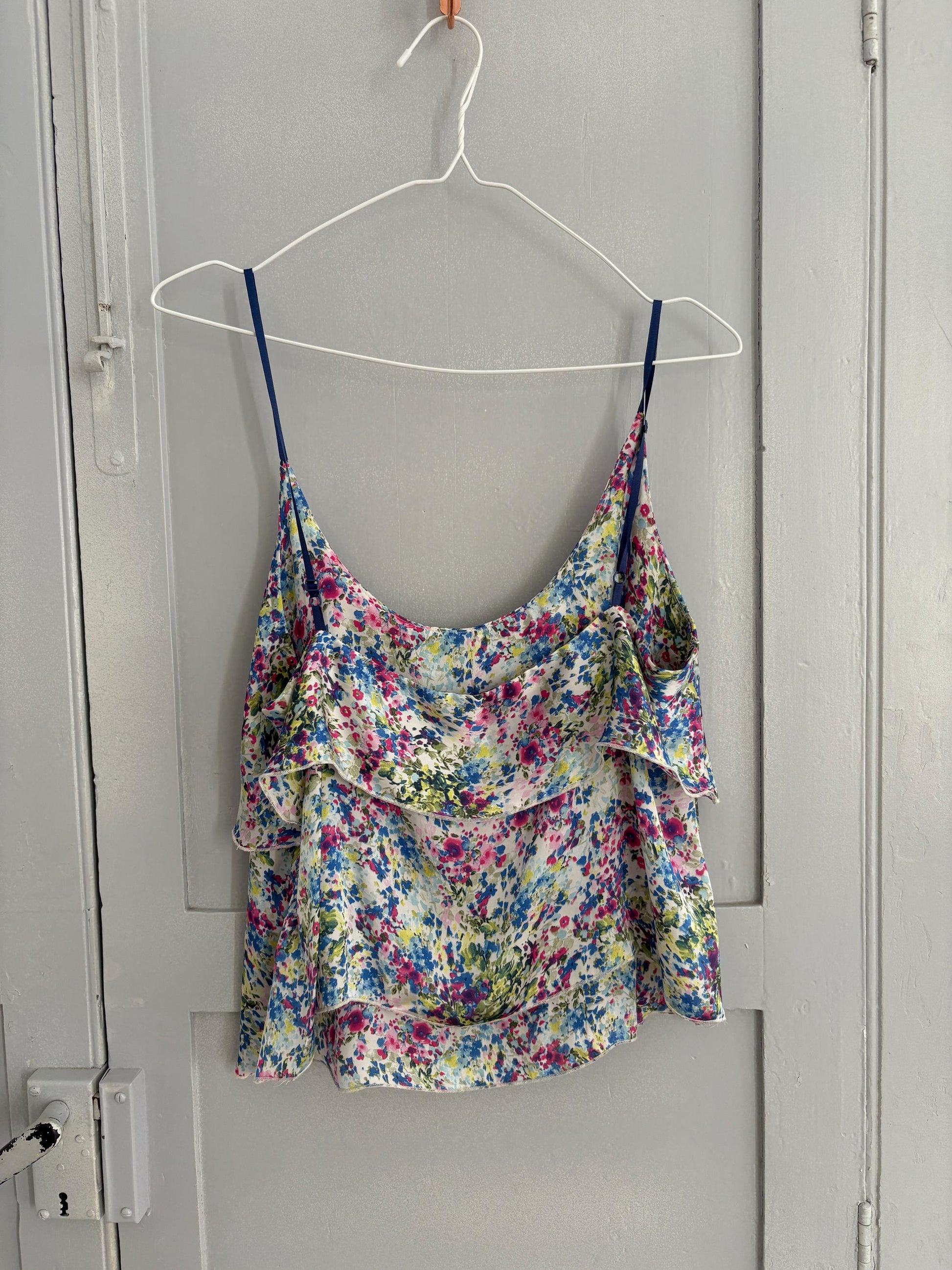 Vintage GUESS floral camisole, Y2k spaghetti loose layered tank top, Sexy see open neckline woman clothing, floral print corset top, L