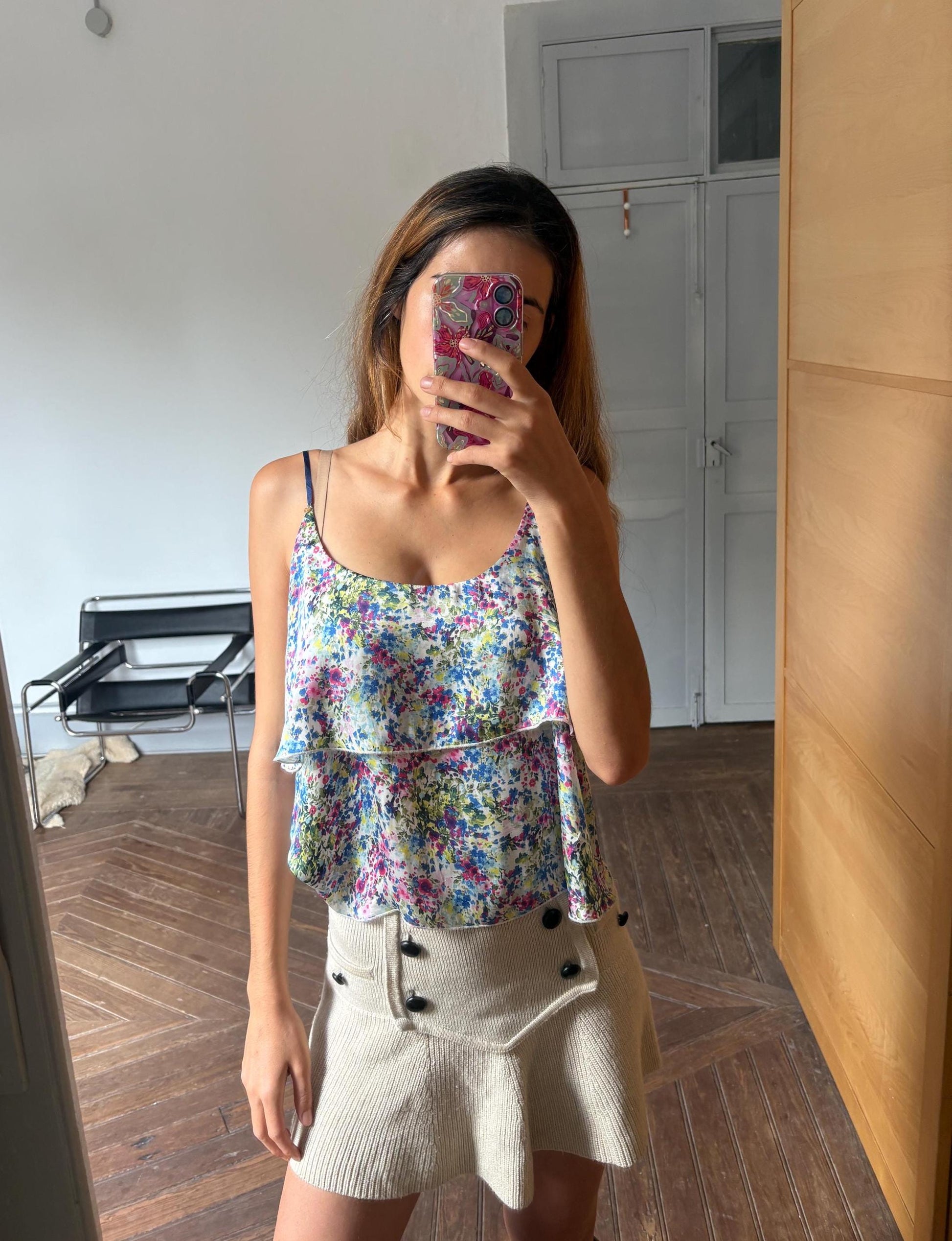 Vintage GUESS floral camisole, Y2k spaghetti loose layered tank top, Sexy see open neckline woman clothing, floral print corset top, L
