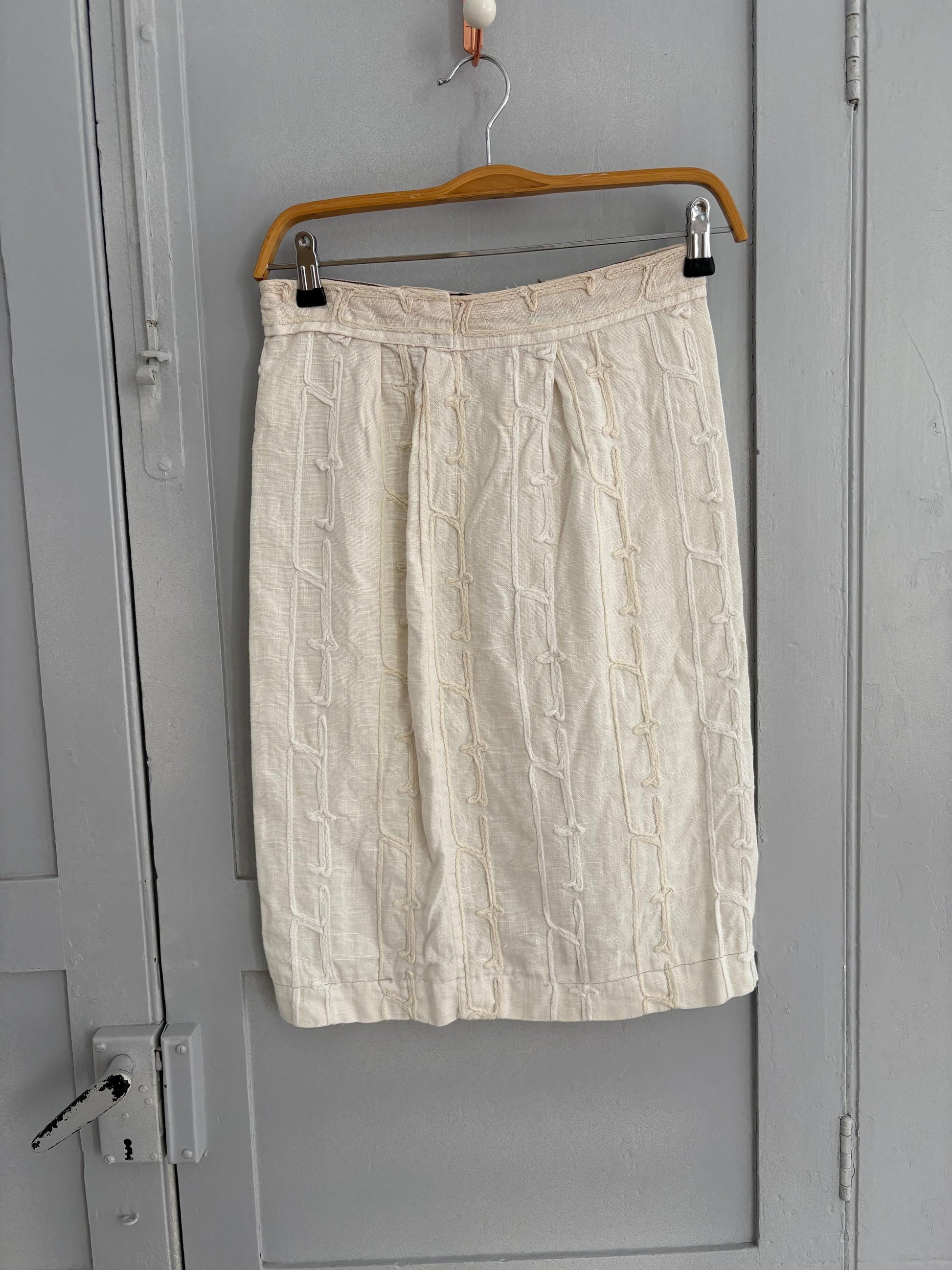Vintage HANDMADE white textured pencil skirt, Apolyptic elegant woman clothing, High Waisted Midi Skirt, Unique design