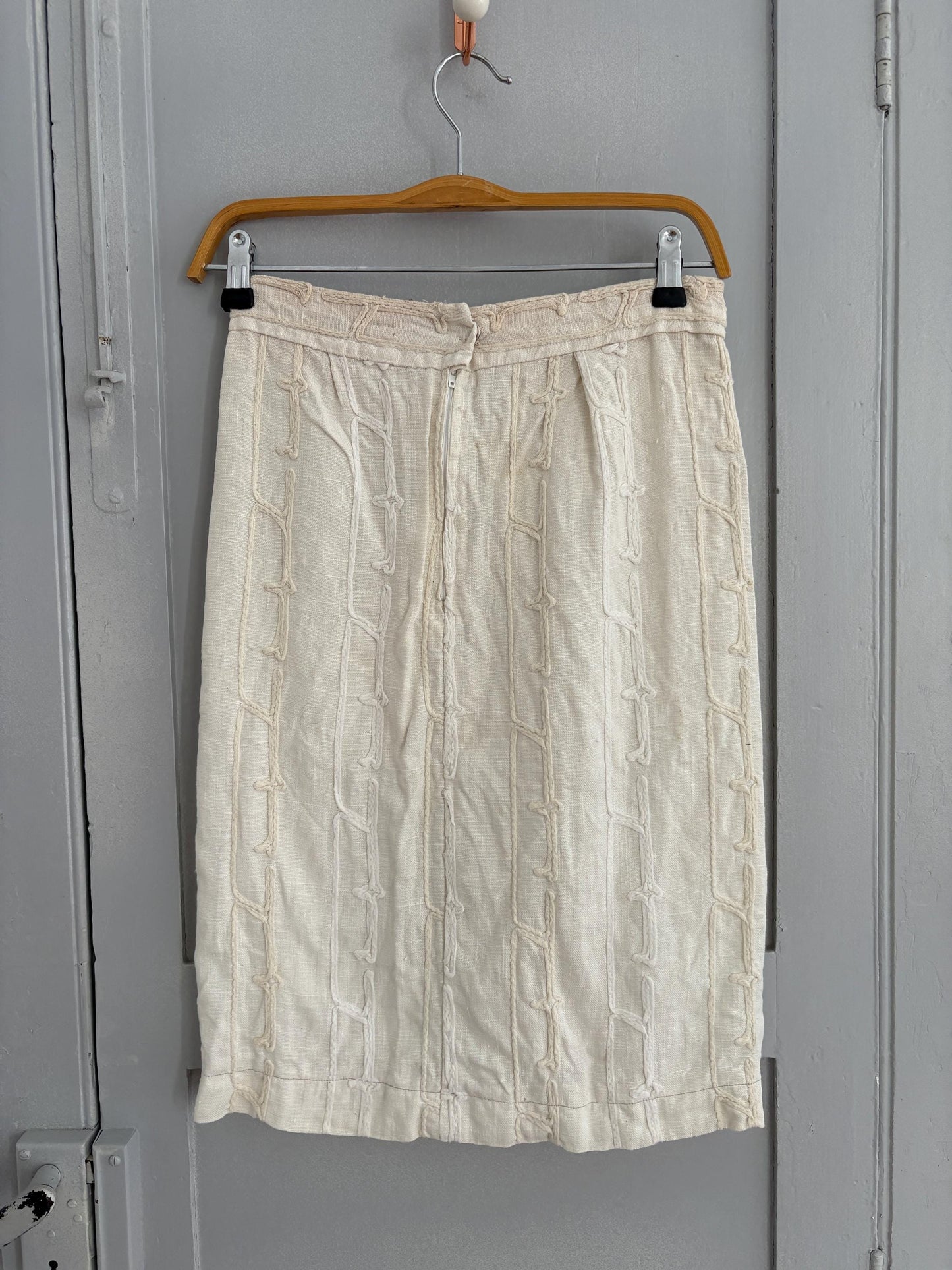 Vintage HANDMADE white textured pencil skirt, Apolyptic elegant woman clothing, High Waisted Midi Skirt, Unique design