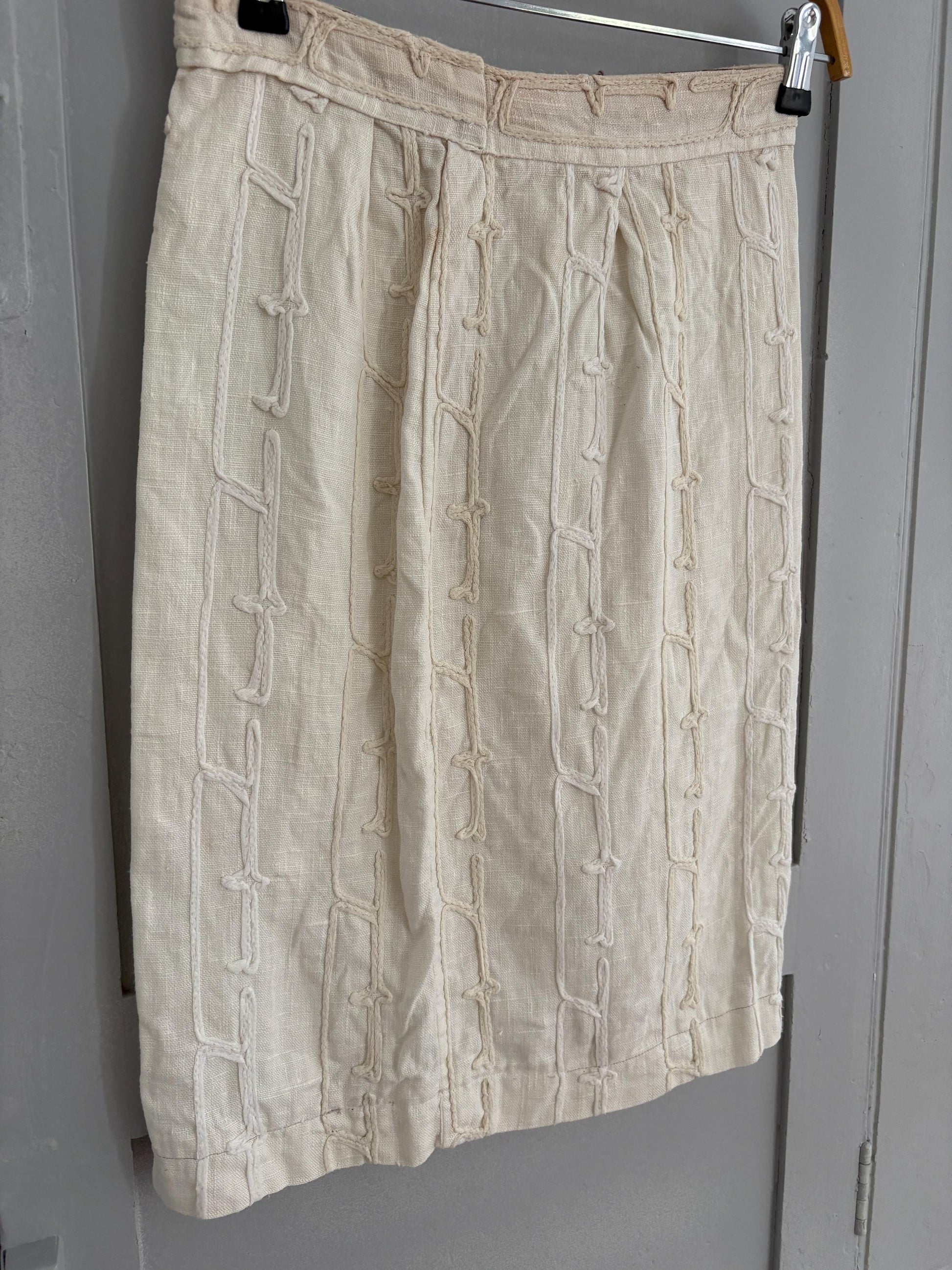 Vintage HANDMADE white textured pencil skirt, Apolyptic elegant woman clothing, High Waisted Midi Skirt, Unique design