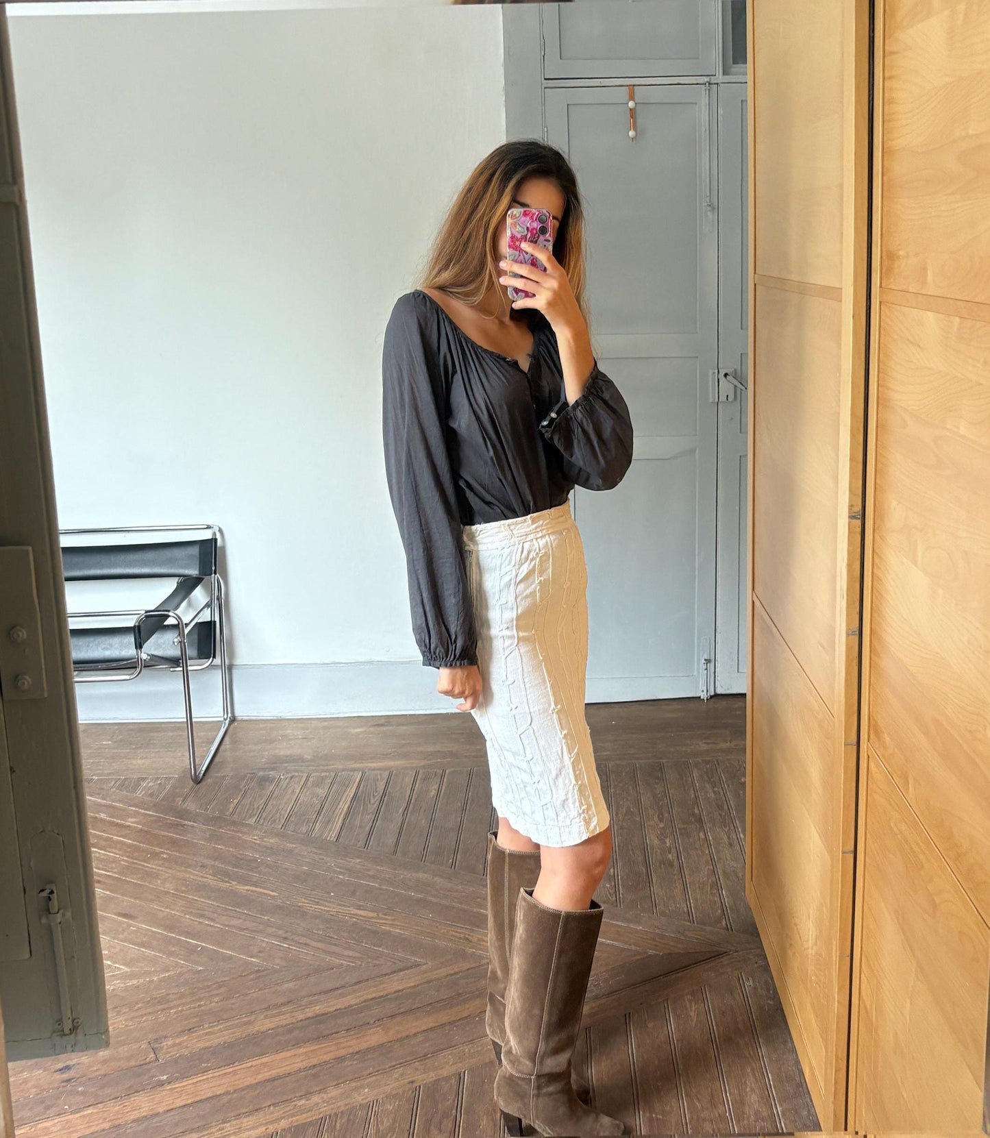 Vintage HANDMADE white textured pencil skirt, Apolyptic elegant woman clothing, High Waisted Midi Skirt, Unique design