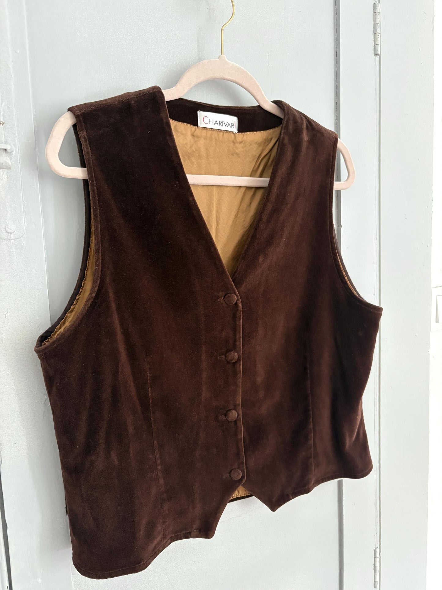 Vintage dark brown Velvet gilet, Sleeveless velour christmas vest, Vintage dark academia waistcoat, Smart professor clothing, M