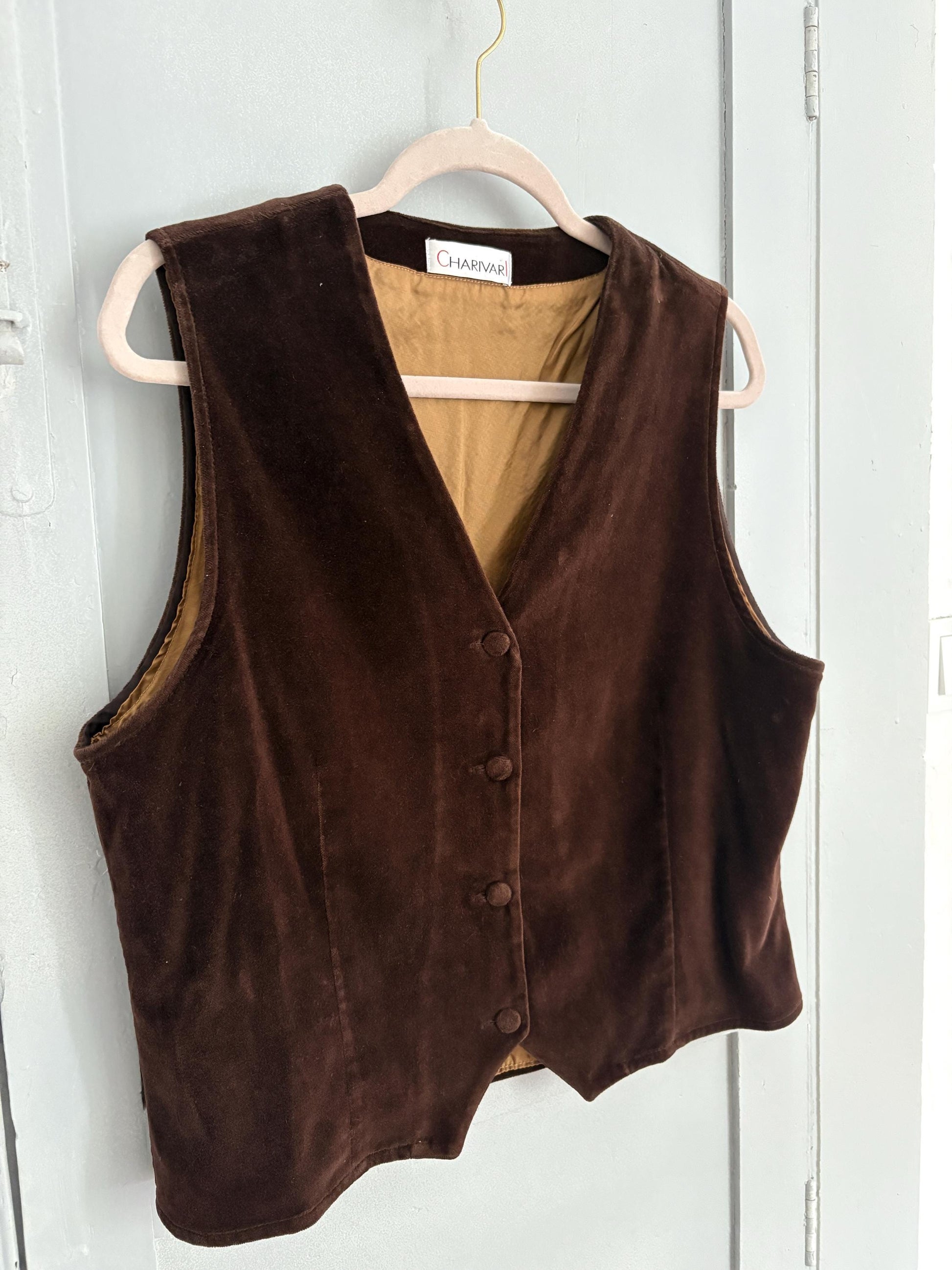 Vintage dark brown Velvet gilet, Sleeveless velour christmas vest, Vintage dark academia waistcoat, Smart professor clothing, M