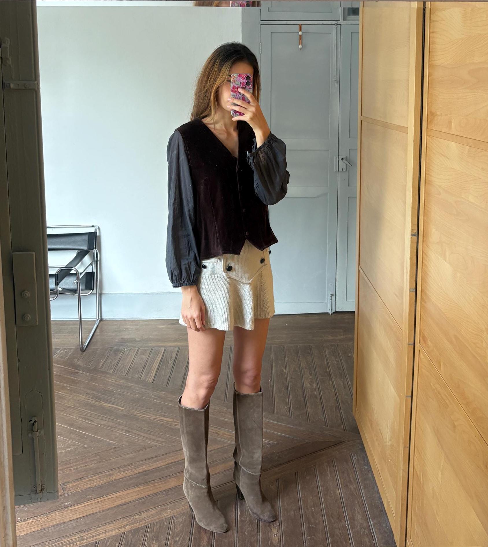 Vintage Dark Brown Velvet Gilet — back view