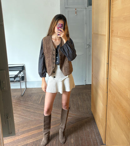 Vintage Brown Wool Waistcoat Gilet — back view