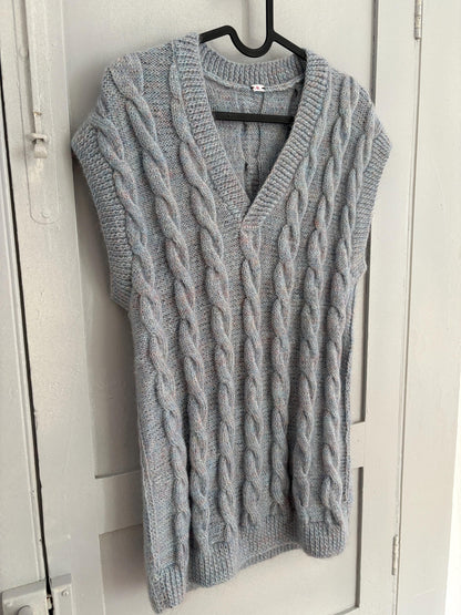 Vintage Blue Hand-Knit Waistcoat — fabric close-up