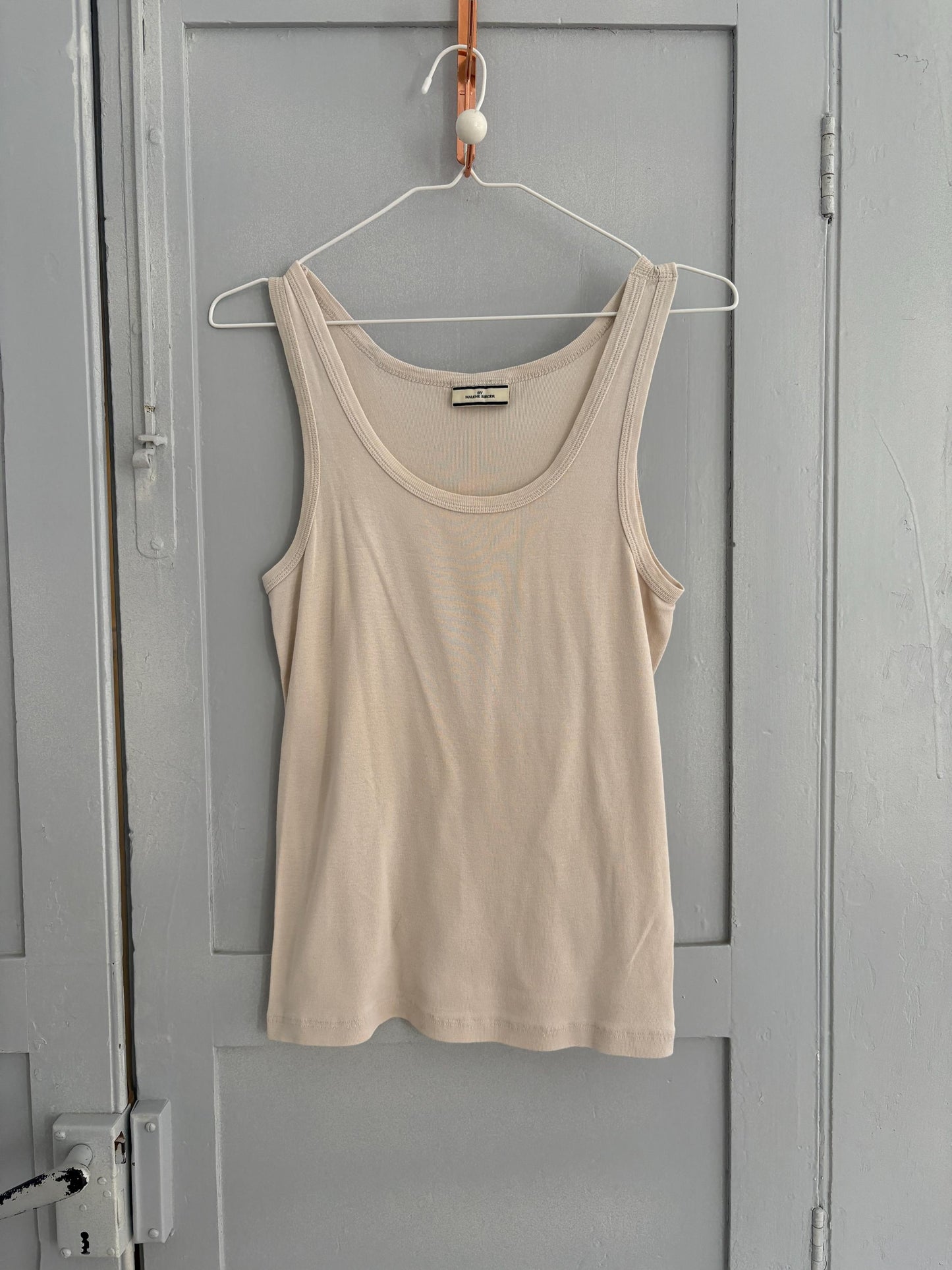 Vintage off white By Malene Birger tank top, Designer eggshell white camisole, Elegant cotton top