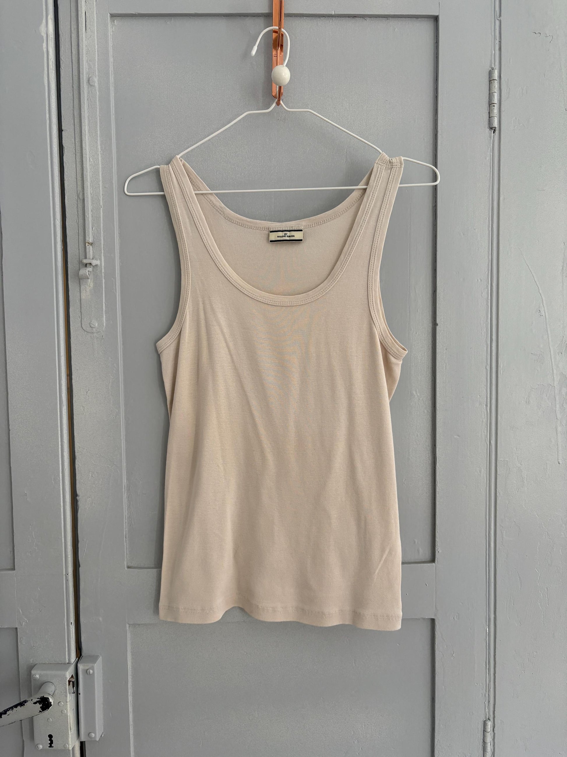 Vintage off white By Malene Birger tank top, Designer eggshell white camisole, Elegant cotton top