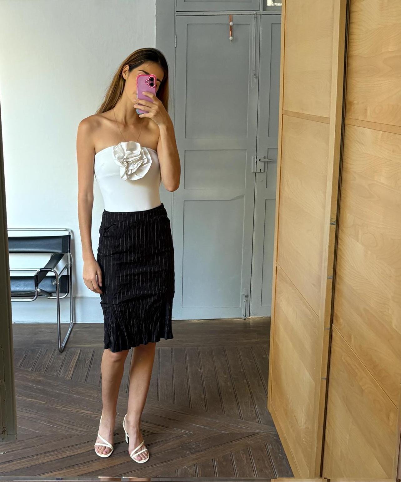 Luxury Josephine and co pencil skirt, Vintage Elegant formal black pinstripe skirt, Cotton skirt