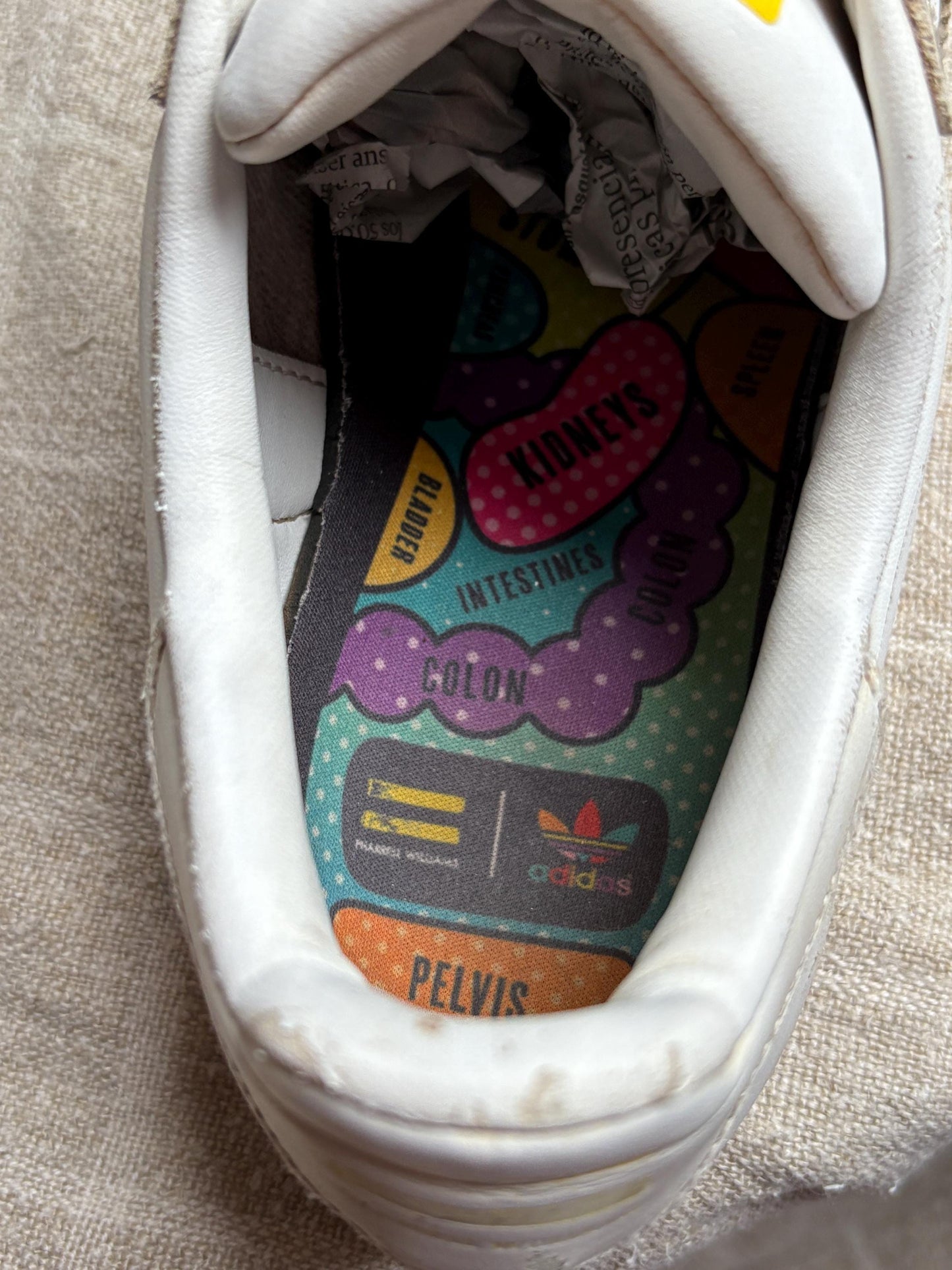 Vintage Adidas x Pharrell Williams sneakers, Flower printed sport shoes, Red - orange - yellow and white leather trainers, Size 44 - USA 10