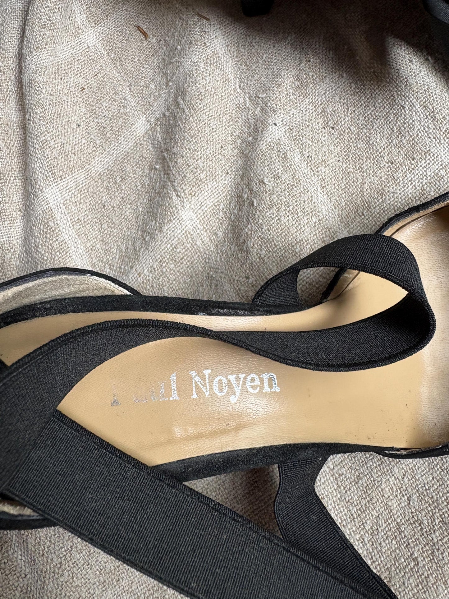 Vintage black low pumps, Rouje aesthetic black pointed toe high heels, Comfortable large size woman shoe, designer heels by Paul Noyen, 40.5