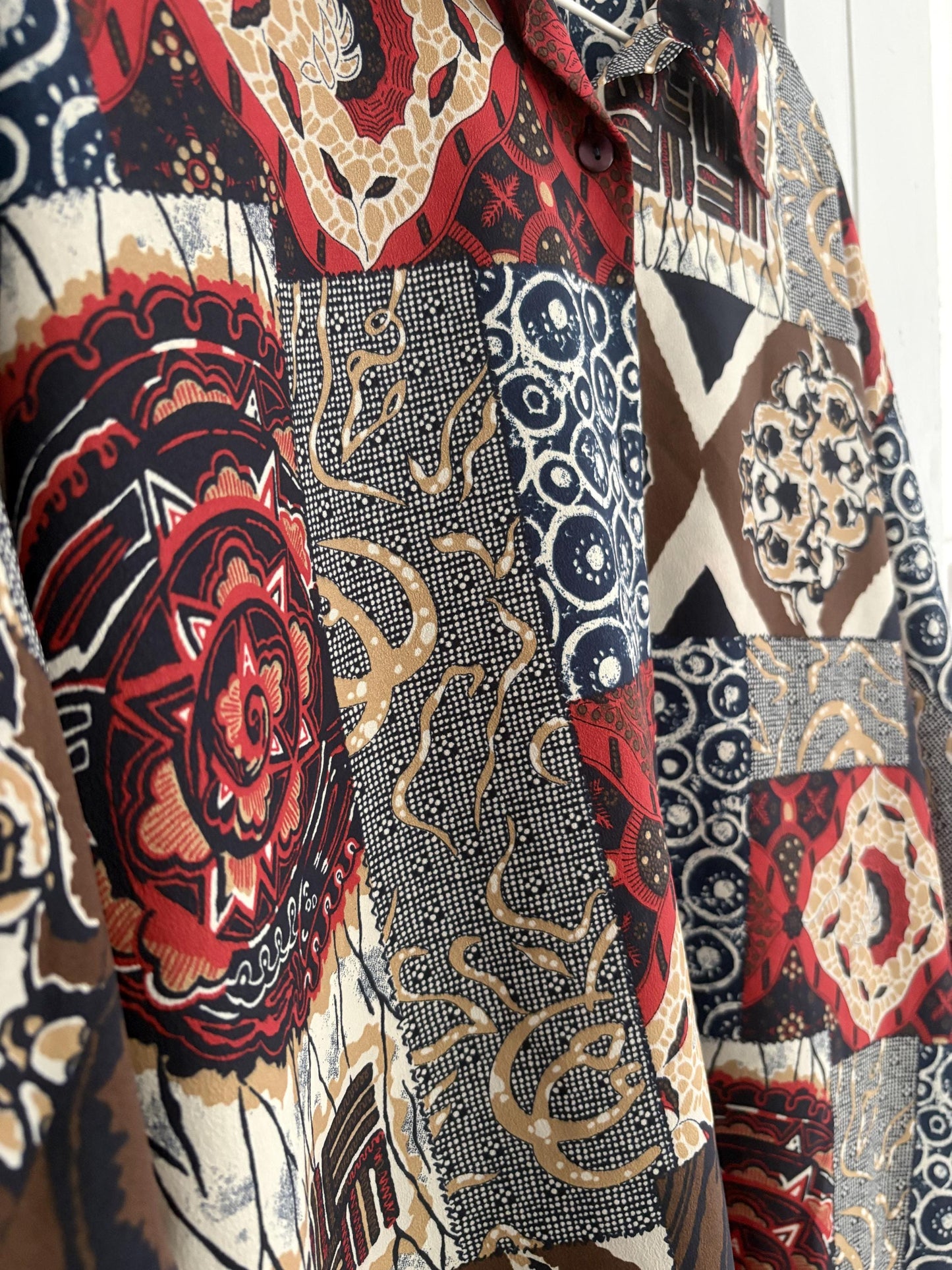 Vintage abstract pattern woman blouse, Colourful Button up retro shirt, 80s vintage clothing