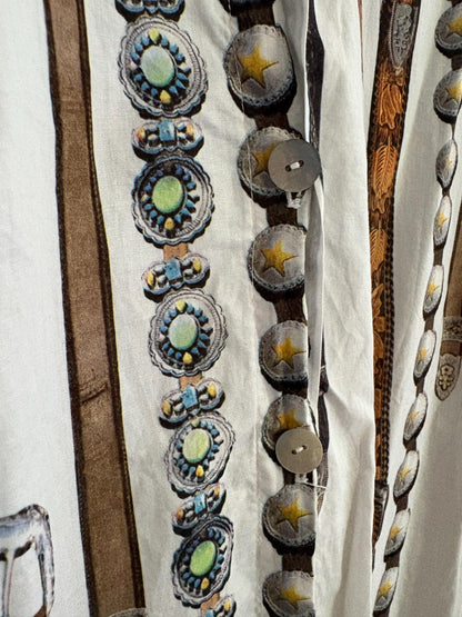 Roser Muntane Vintage Belt Print Dress with Mother of Pearl Buttons