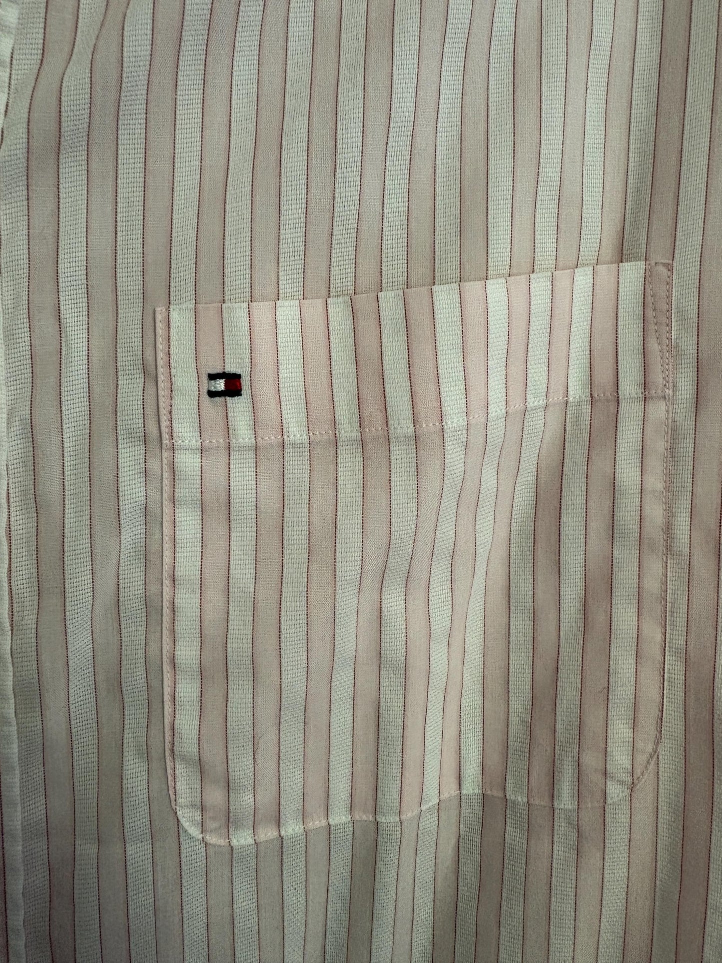 Vintage Tommy Hilfiger tailored Men's Striped Button-Down Shirt - Pink comfortable blouse, Loose Oversized short sleeve Shirt, 39 - 15 1/2